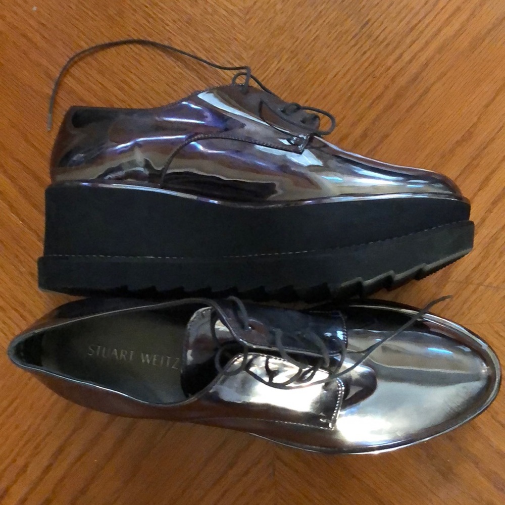 New  Weitzman Metallic Flatform Oxfords - Picture 2 of 3